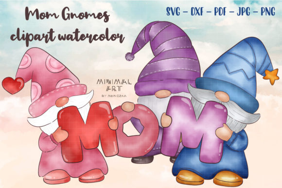 Gnomes Mom Watercolor Clipart Graphics